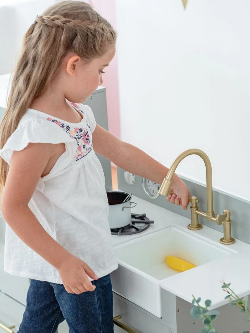 Cuisine Enfant en bois 2 pièces 3 accessoires Little Chef Chelsea Cuisine De Jeu Dinette Grise   N/A