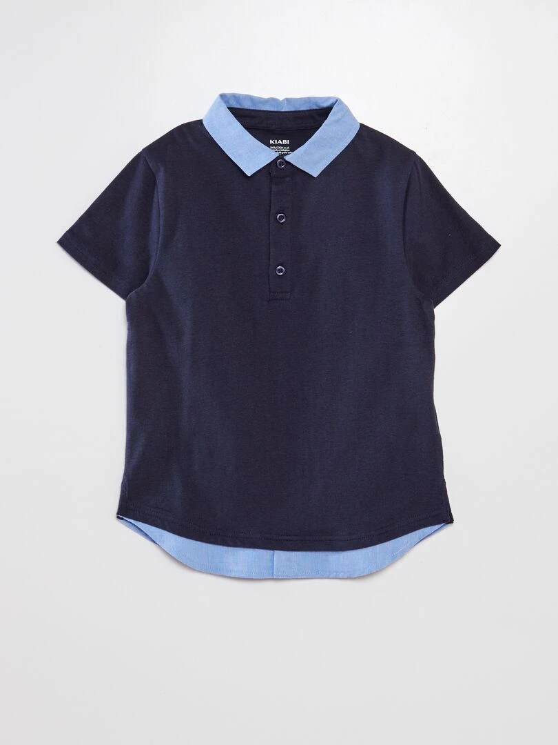 Polo en coton avec col contrastant bleu marine