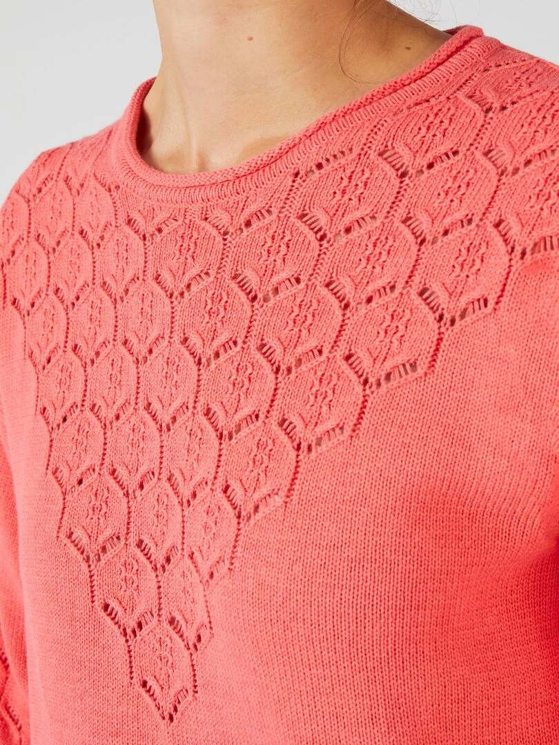 Pull maille ajourée Damart Rose