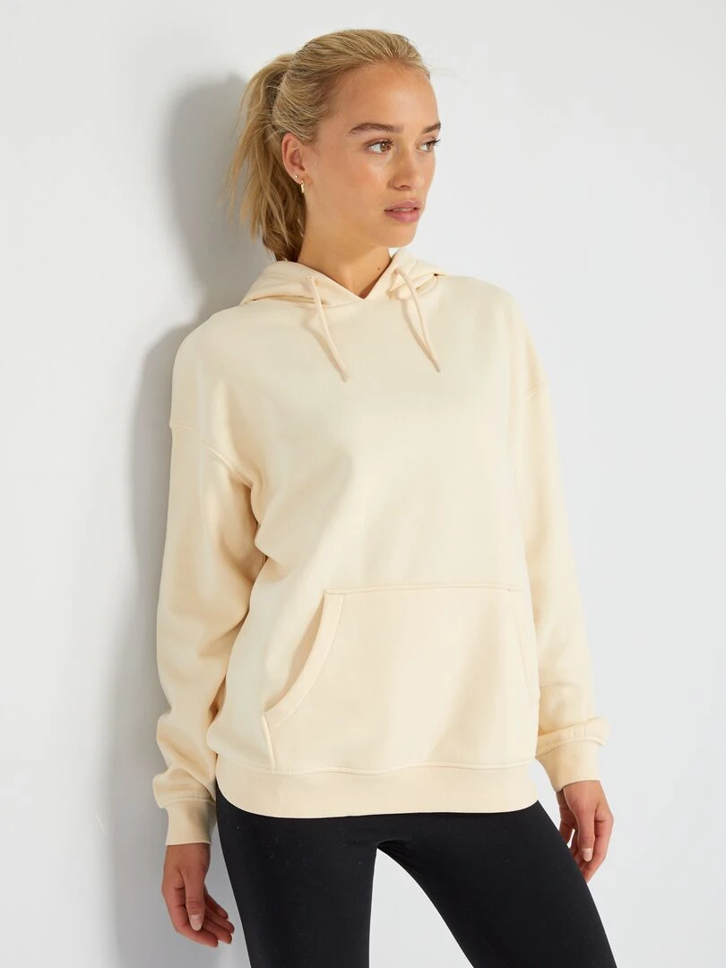 Sweat à capuche en molleton uni Crème