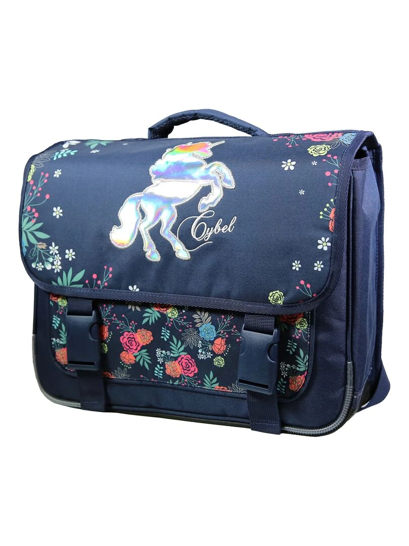 BAGTROTTER Cartable 38 cm Cybel Cheval Licorne Bleu Fleurs Bleu