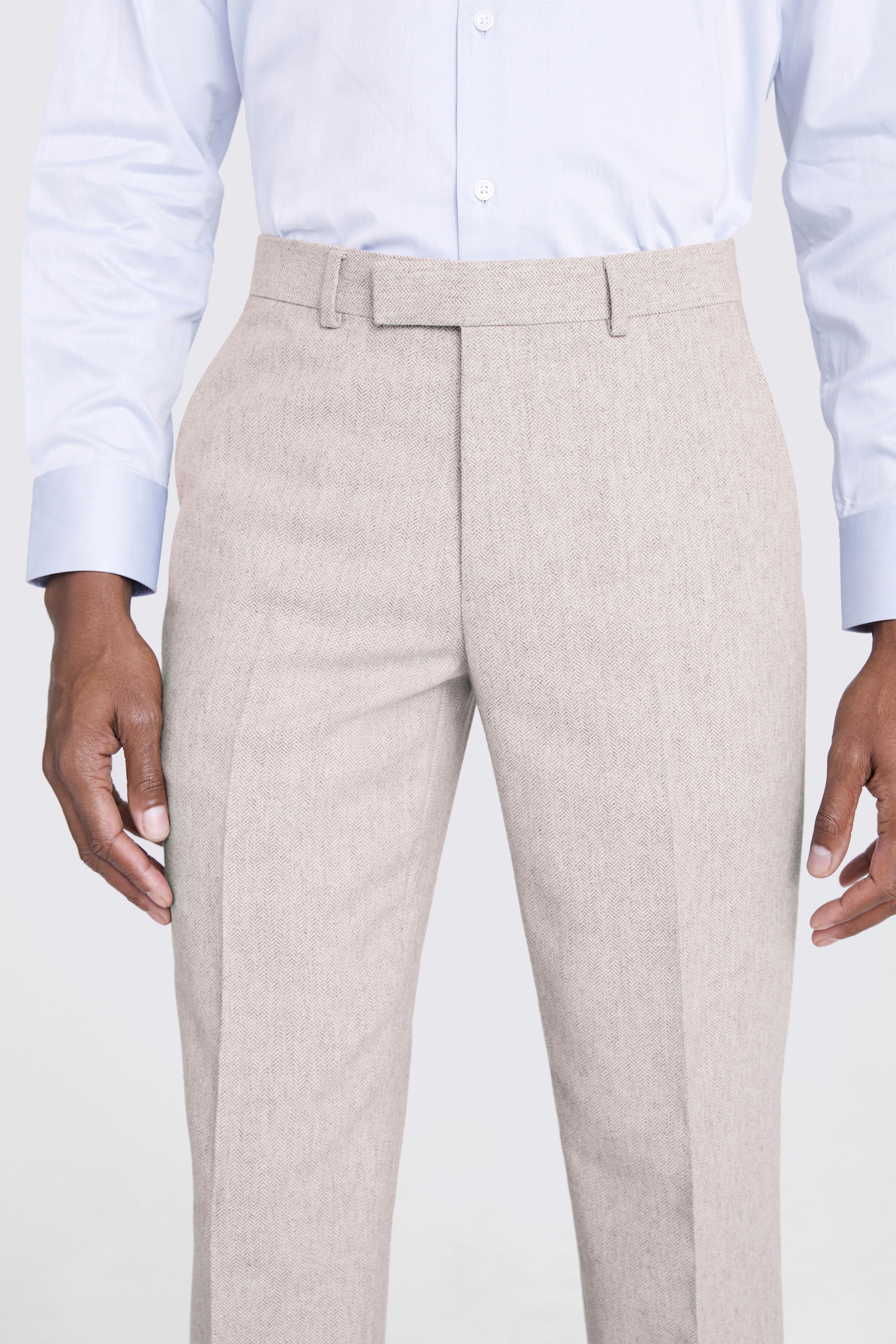 Tailored Fit Light Grey Herringbone Trousers   Buy Online at Moss