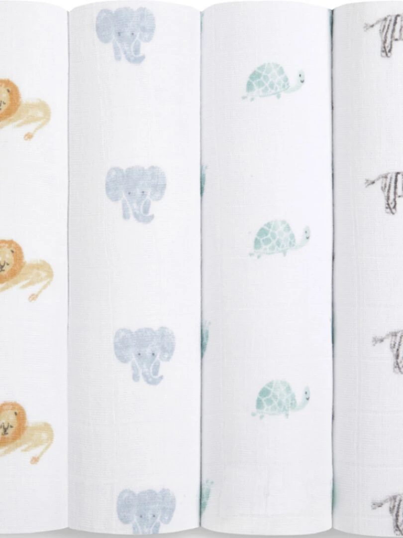 Lot de 4 maxi langes en coton bio Animal Kingdom (120 x 120 cm) Bleu