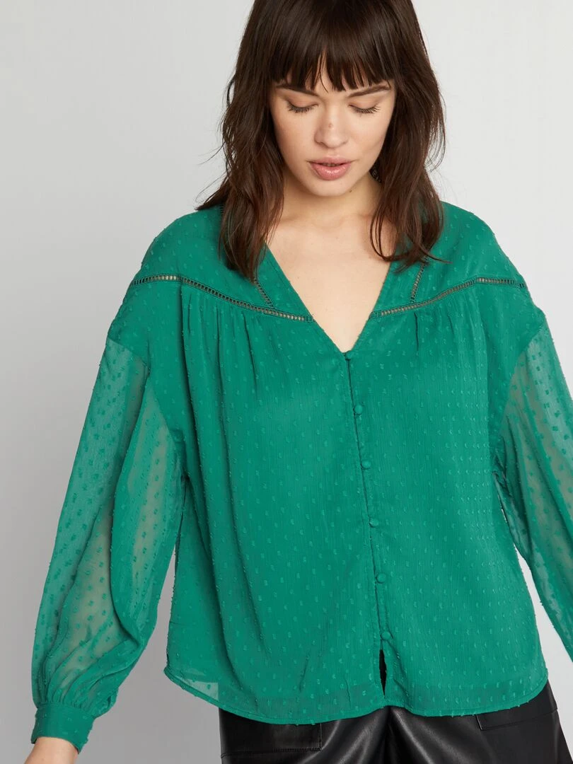 Blouse en voile avec plumetis   Vert