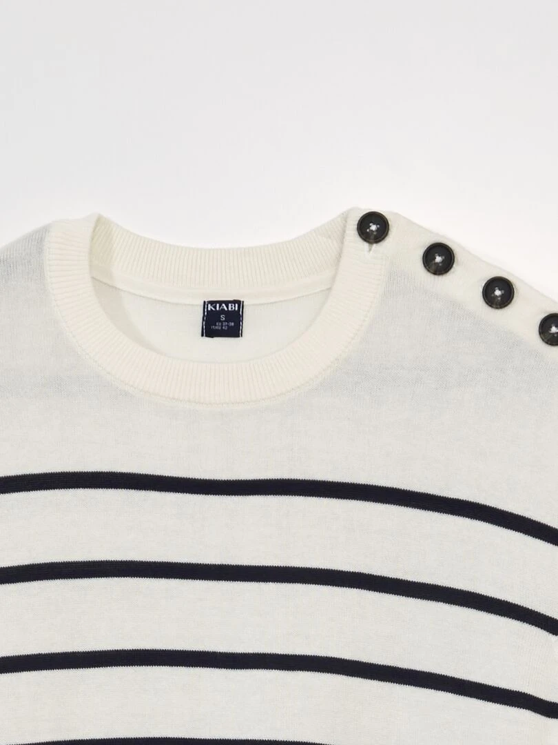 Pull en maille type marinière Blanc à rayures