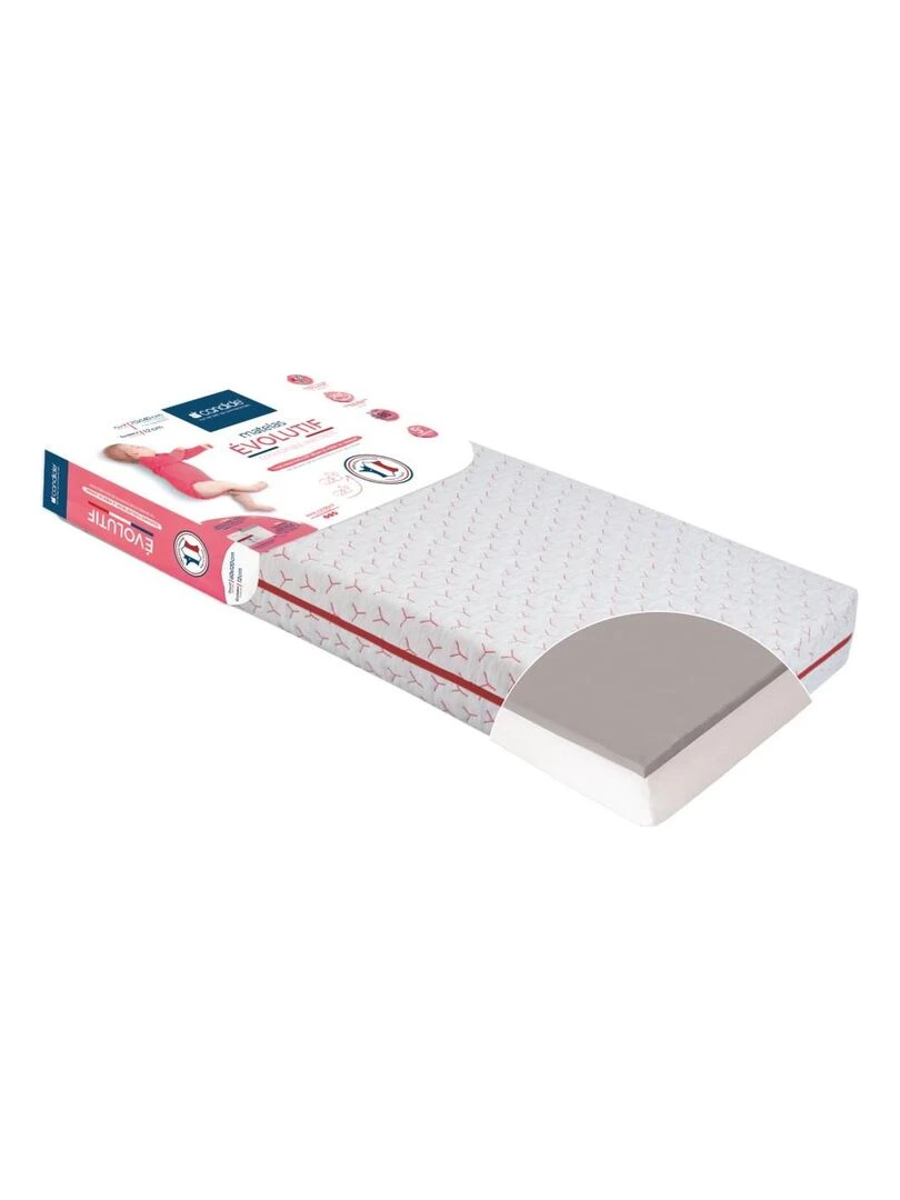 Matelas bébé Évolutif déhoussable   70cm x 140cm x 12cm   Blanc