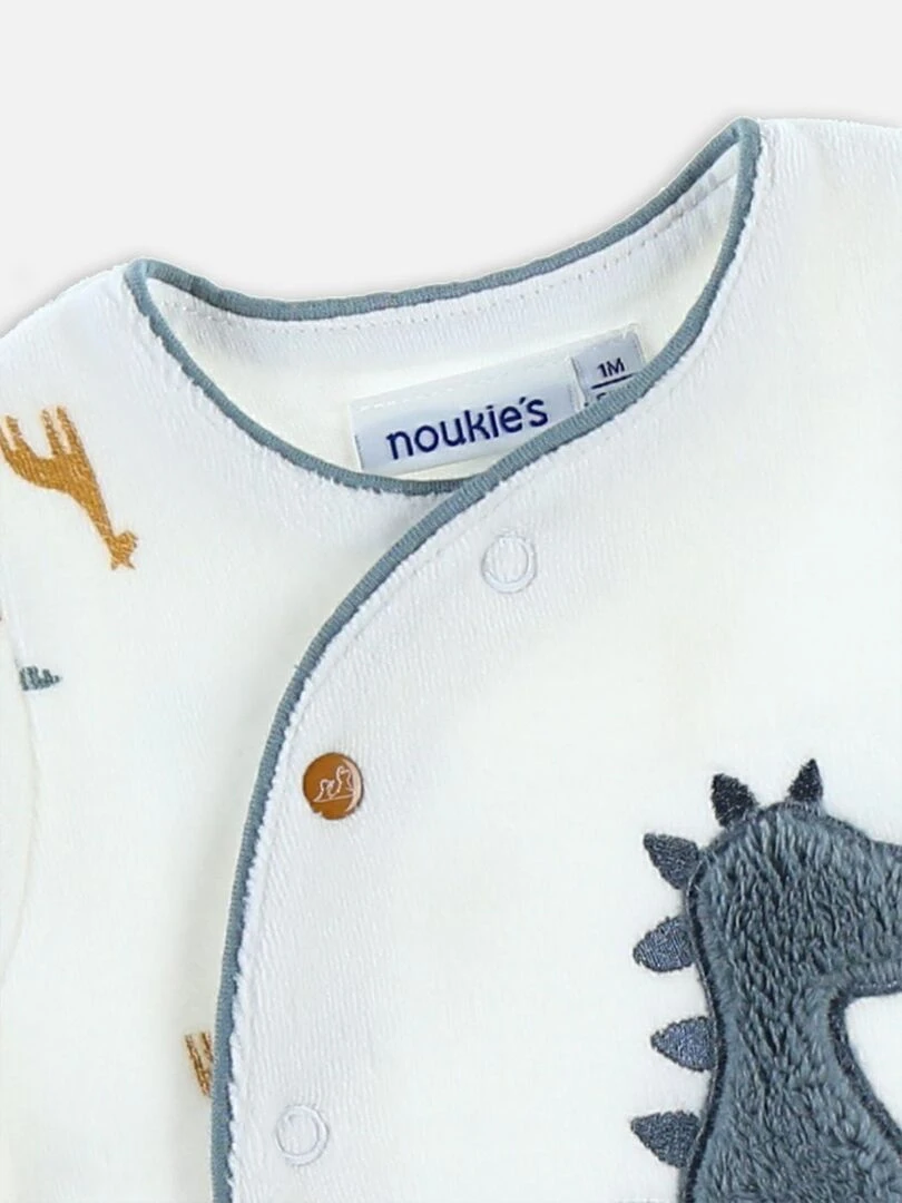 Pyjama dinosaure en velours blanc/bleu Noukie's Blanc