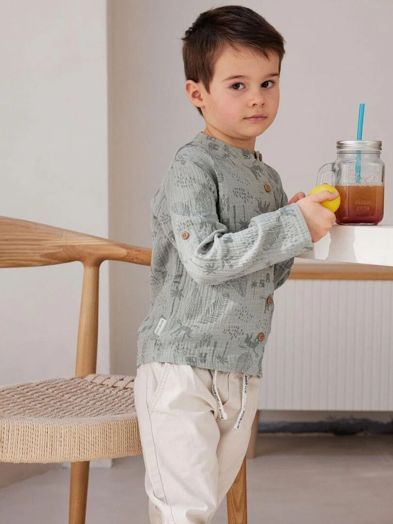 Chemise bébé en gaze de coton Gao   Kaki