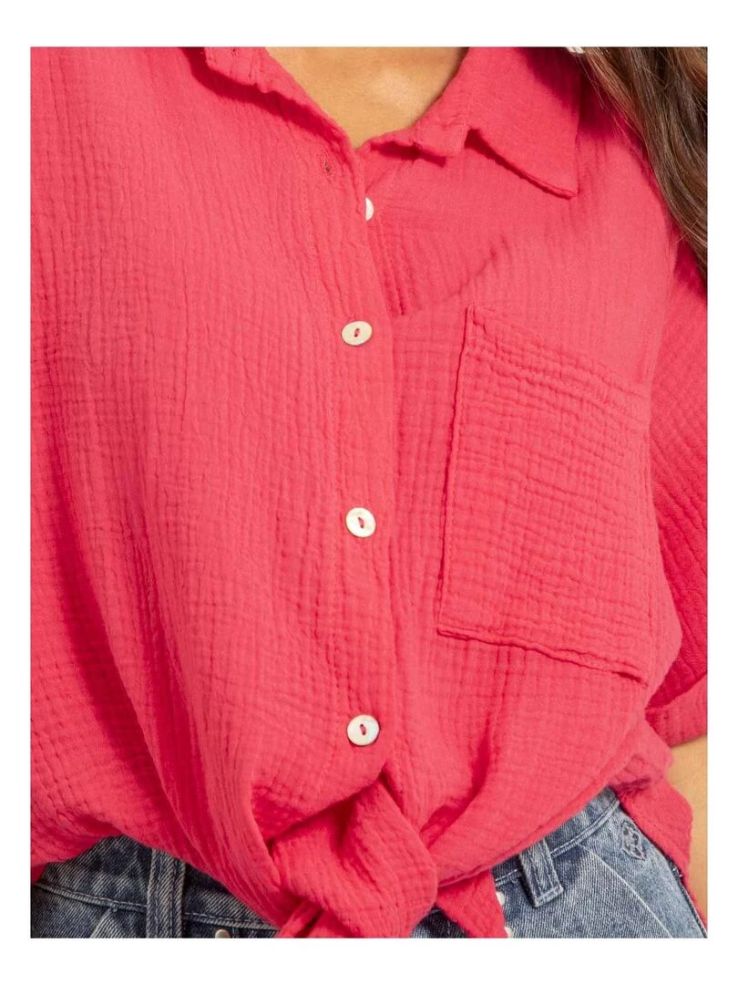 Chemise manches courtes gaze de coton ODETTE   Rose fushia
