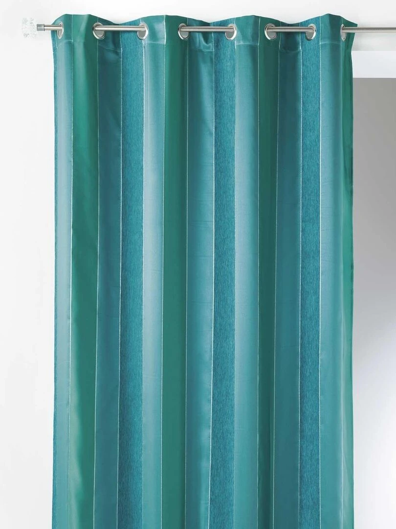 Rideau en Jacquard à Rayures "Chenille" Verticales Bleu canard