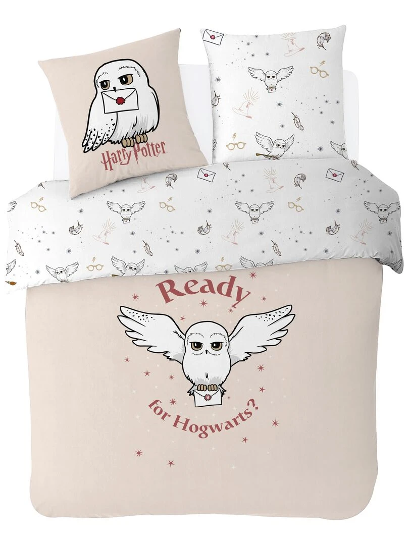 Housse de couette Harry Potter Hedwige 200x200 cm 100% Coton Ecru