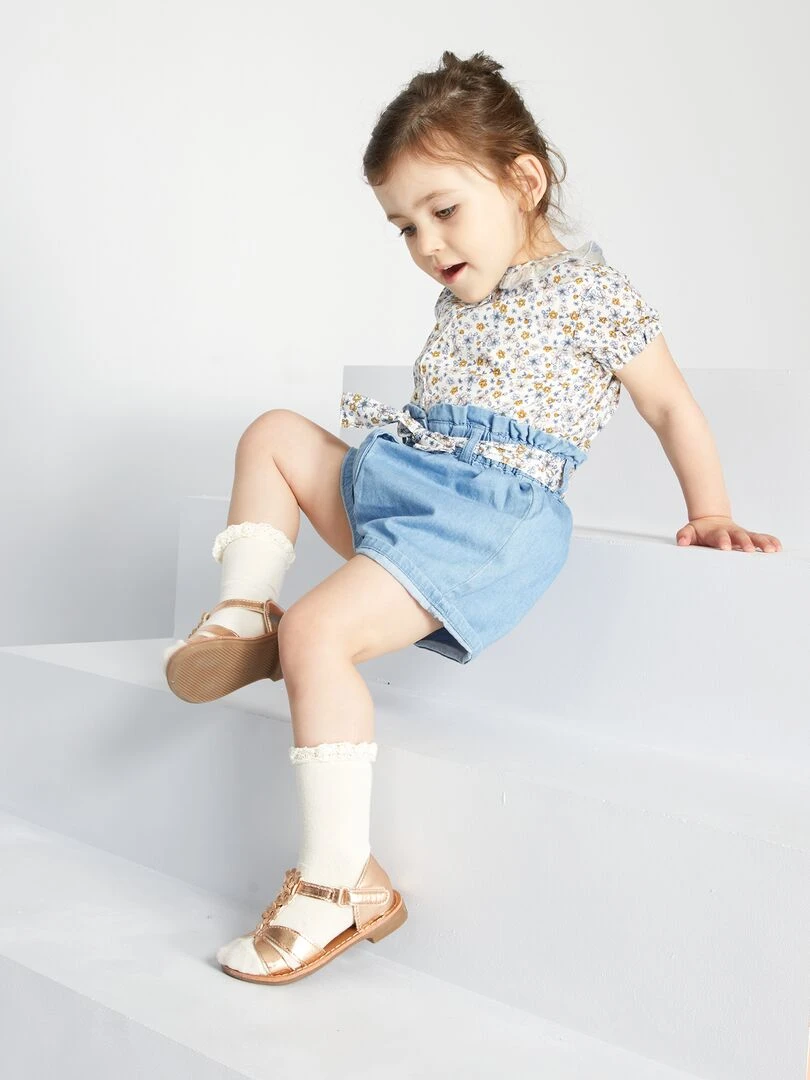 Short en denim avec ceinture Blanc
