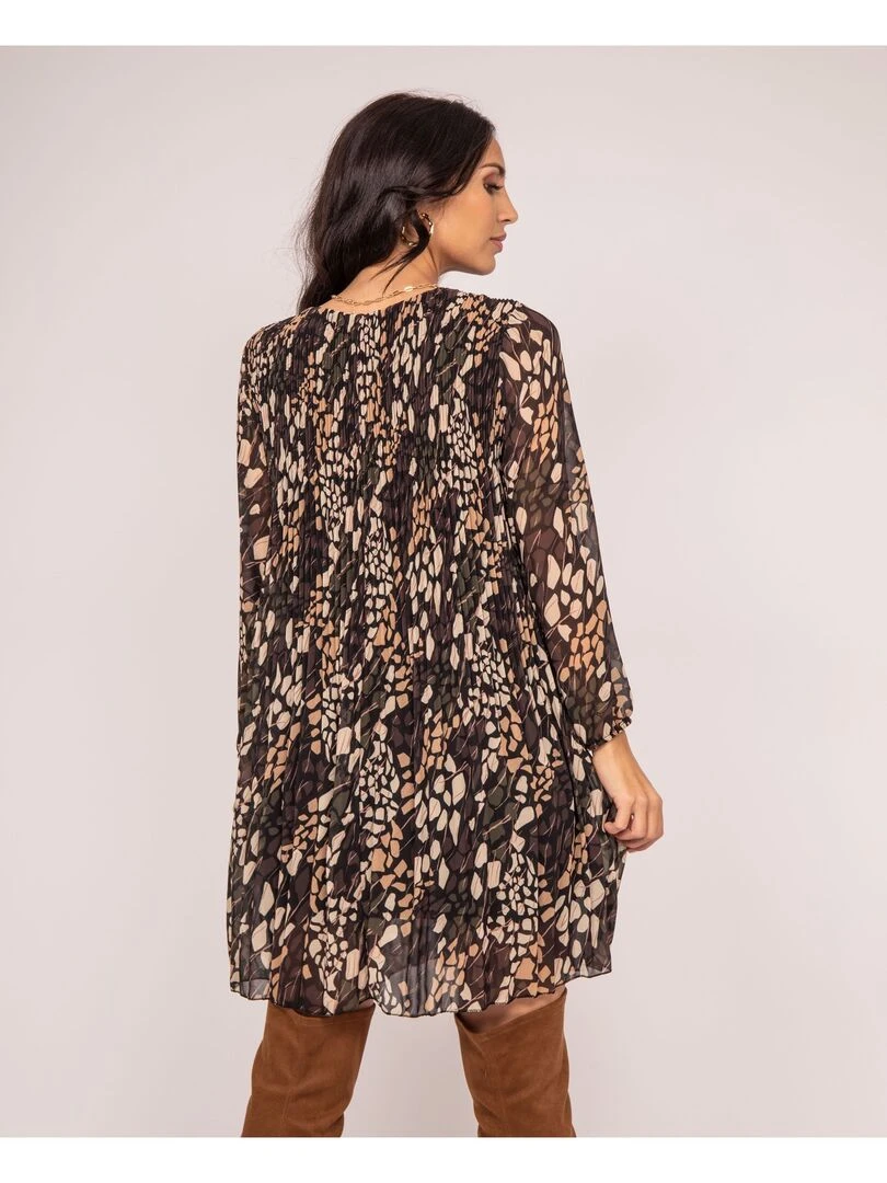 Robe courte motifs plissée INK Kaki