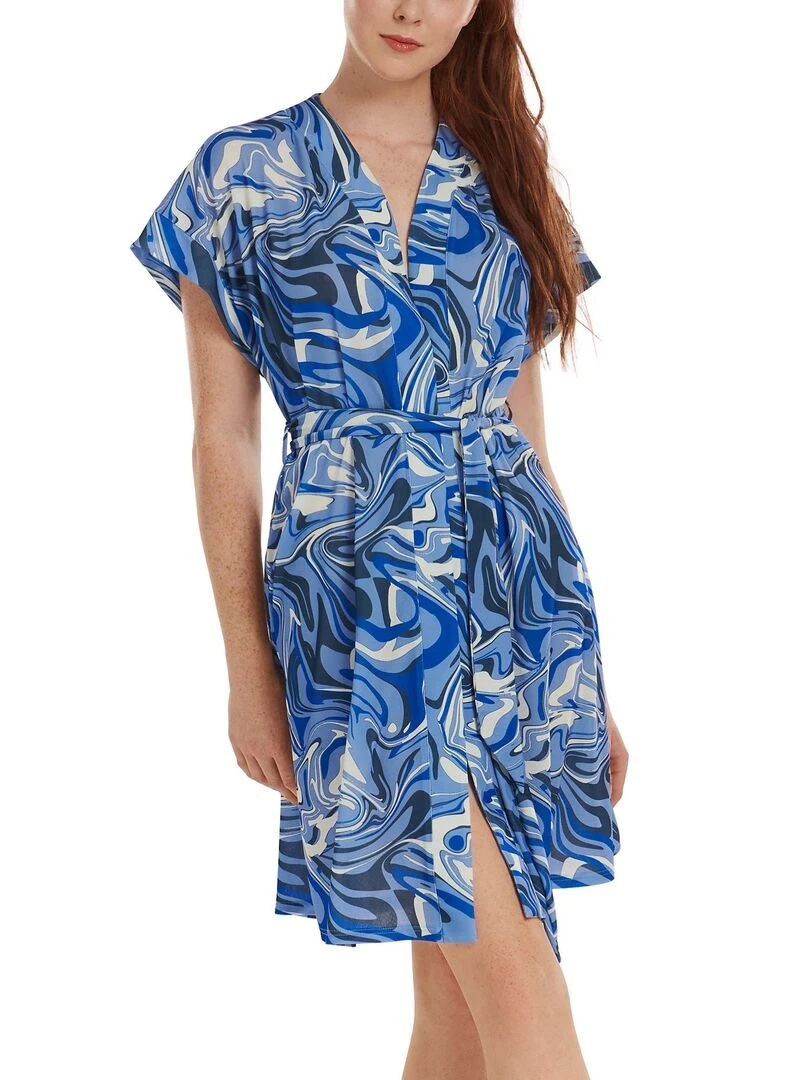 Robe estivale ceinturée manches courtes Palma Bleu