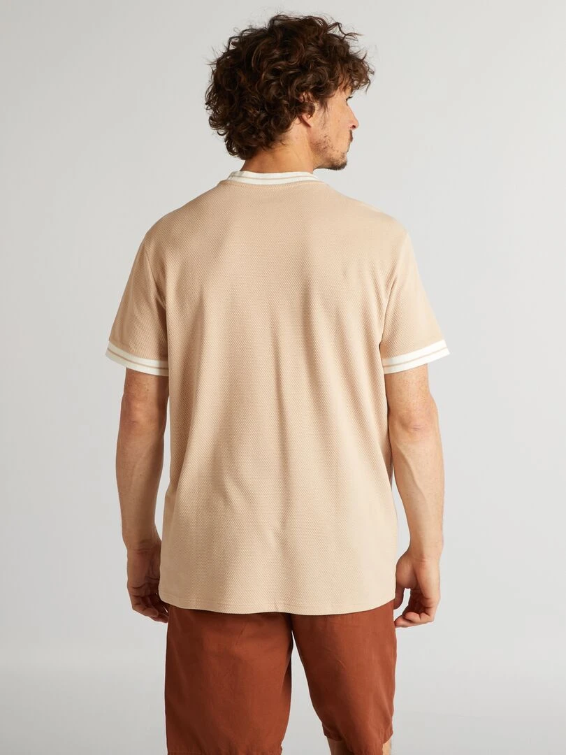 T shirt texturé à liserés contrastants   Beige