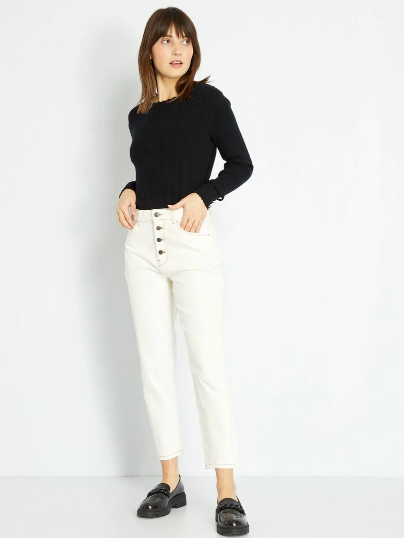Jean mom à taille très haute L32 Blanc