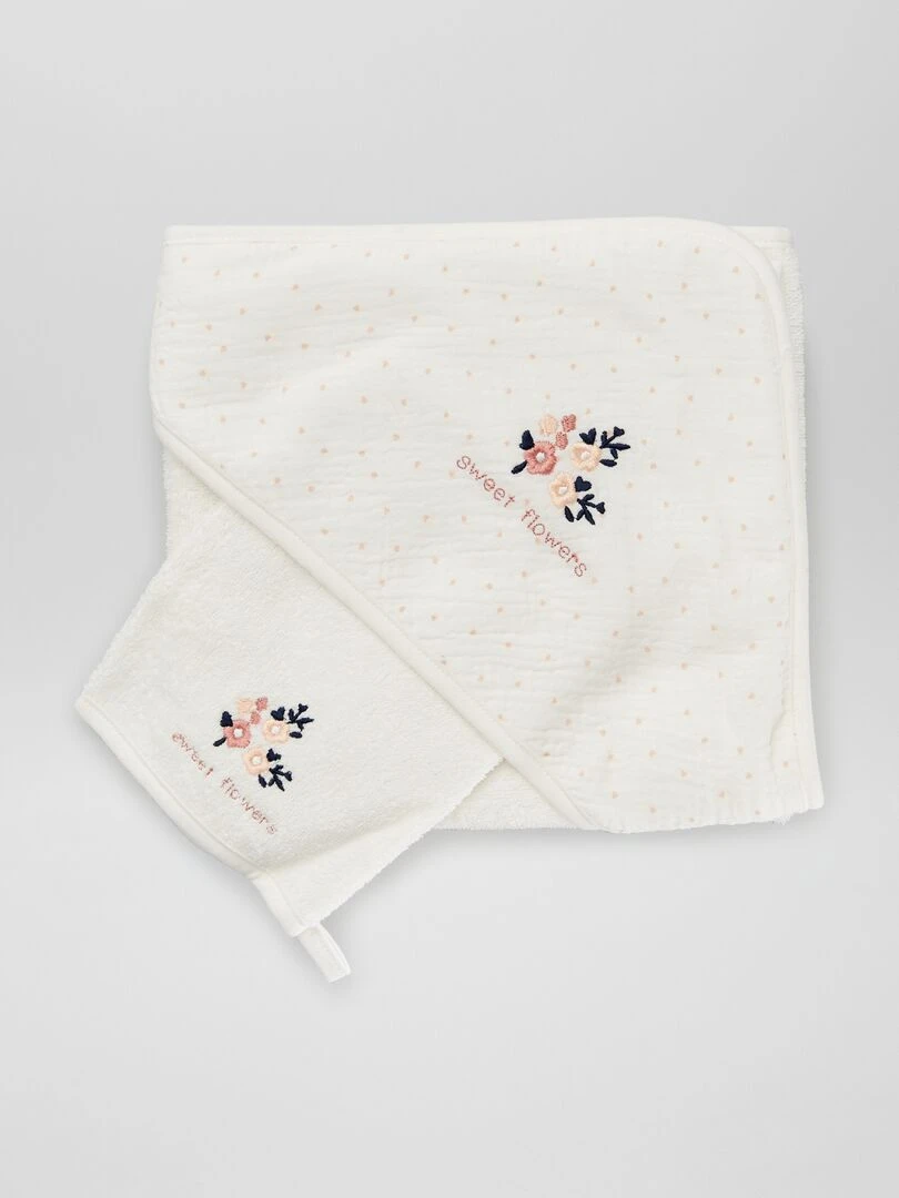 Cape de bain + gant de toilette 2 pièces Blanc