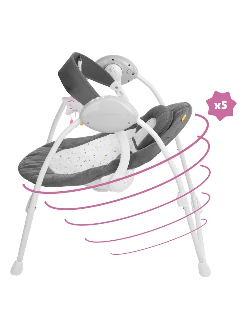 Badabulle Balancelle Electrique Bébé Moonlight   Arche de jeux inclus   Berceuses   Garantie à vie   gris anthracite
