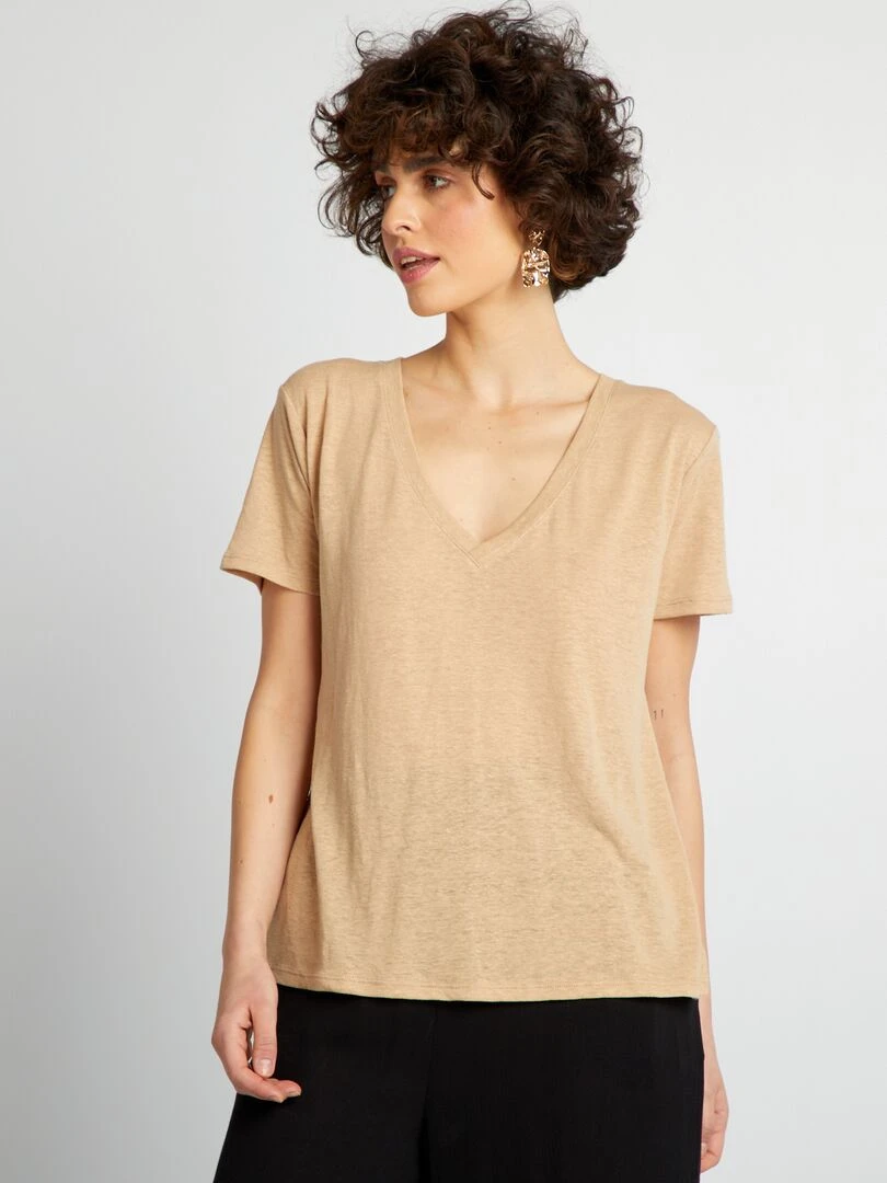 T shirt basique manches courtes   Beige