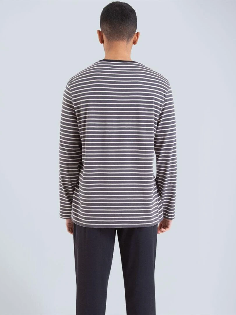Pyjama long homme Rayures   Gris Blanc