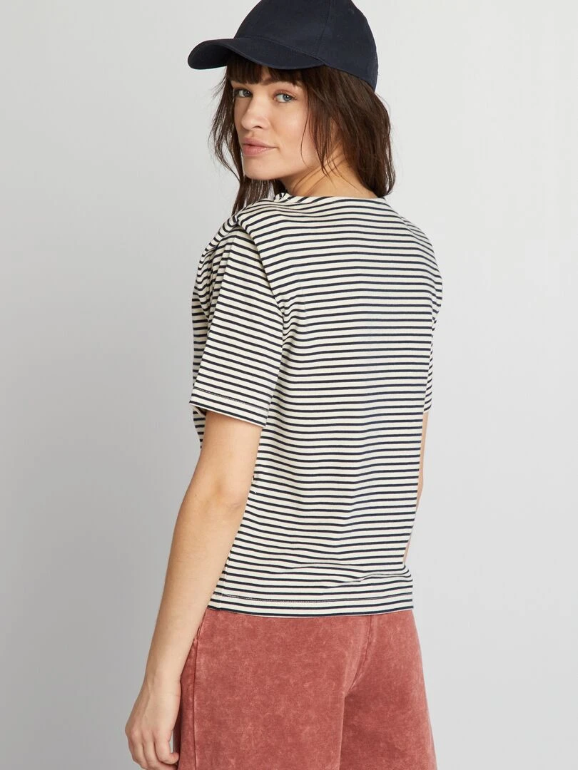 Tee shirt rayé avec épaulettes   Noir