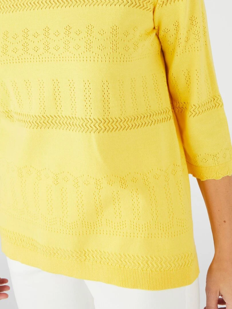 Pull ajouré en coton majoritaire   Damart   Jaune paille