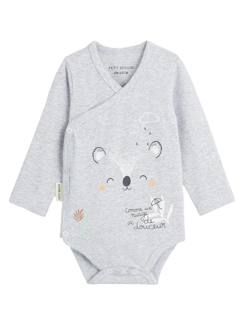 Lot de 2 bodies bébé manches longues ouverture croisée Nuage Gris Gris