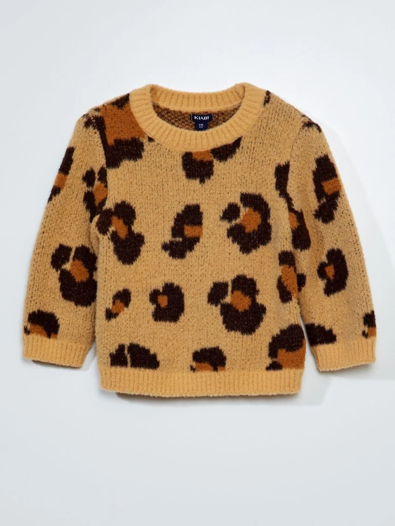 Pull avec motif léopard Beige