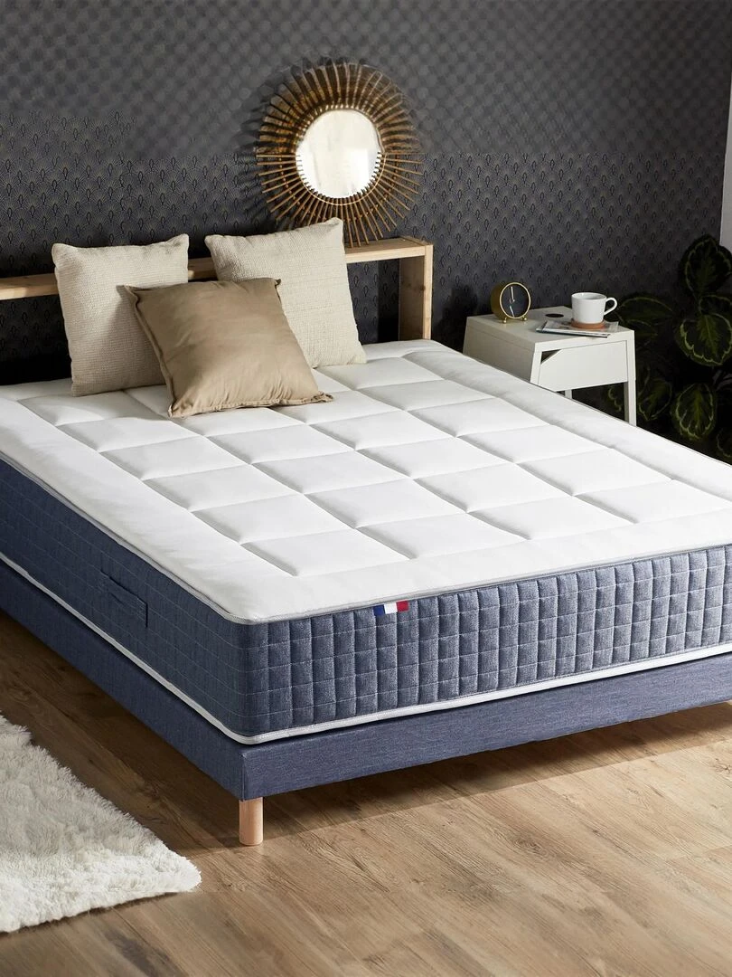 Ensemble Matelas Ressort 7 zones + Mémoire de forme + Sommier KING STYLE + couette + oreillers Blanc