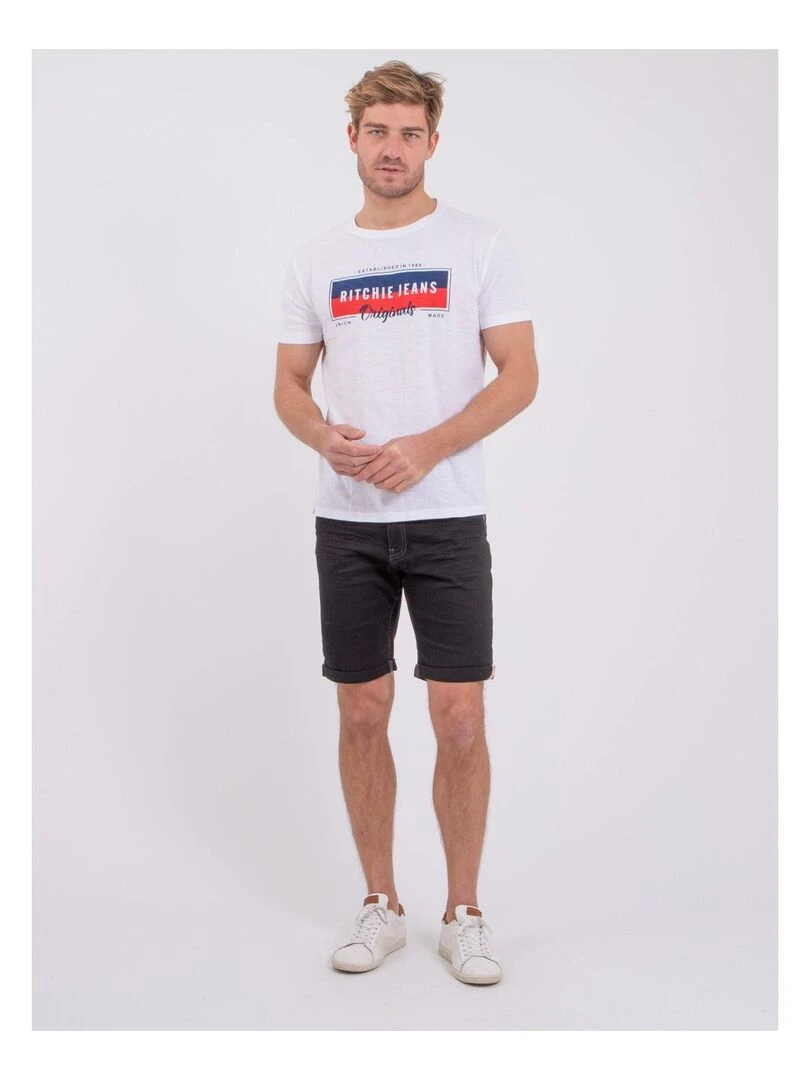 T shirt manches courtes col rond pur coton NOMARY   Blanc