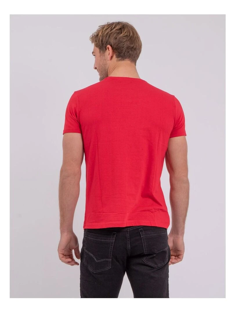 T shirt col rond pur coton NABOJAN   Rouge