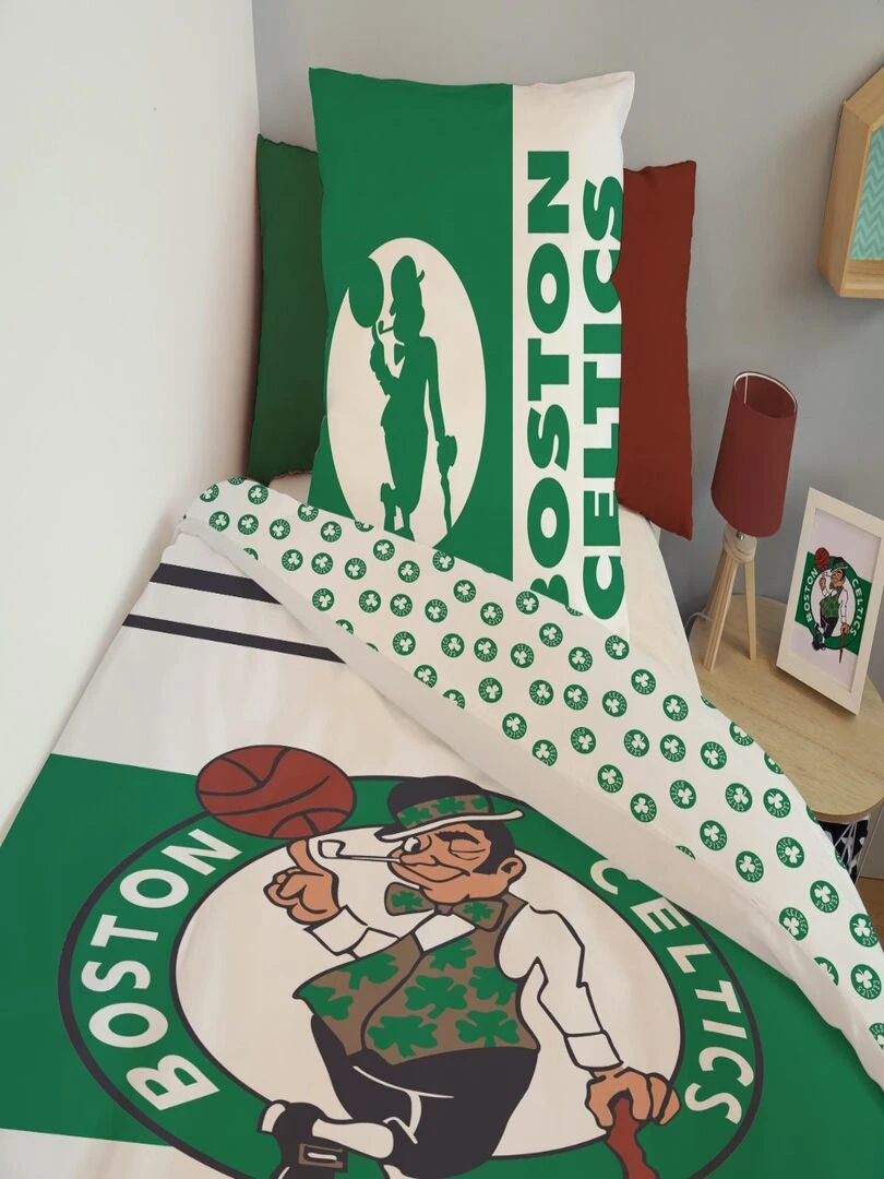 Housse de couette NBA Boston Celtics 140x200 cm et taie d'oreiller   100% Coton   Vert