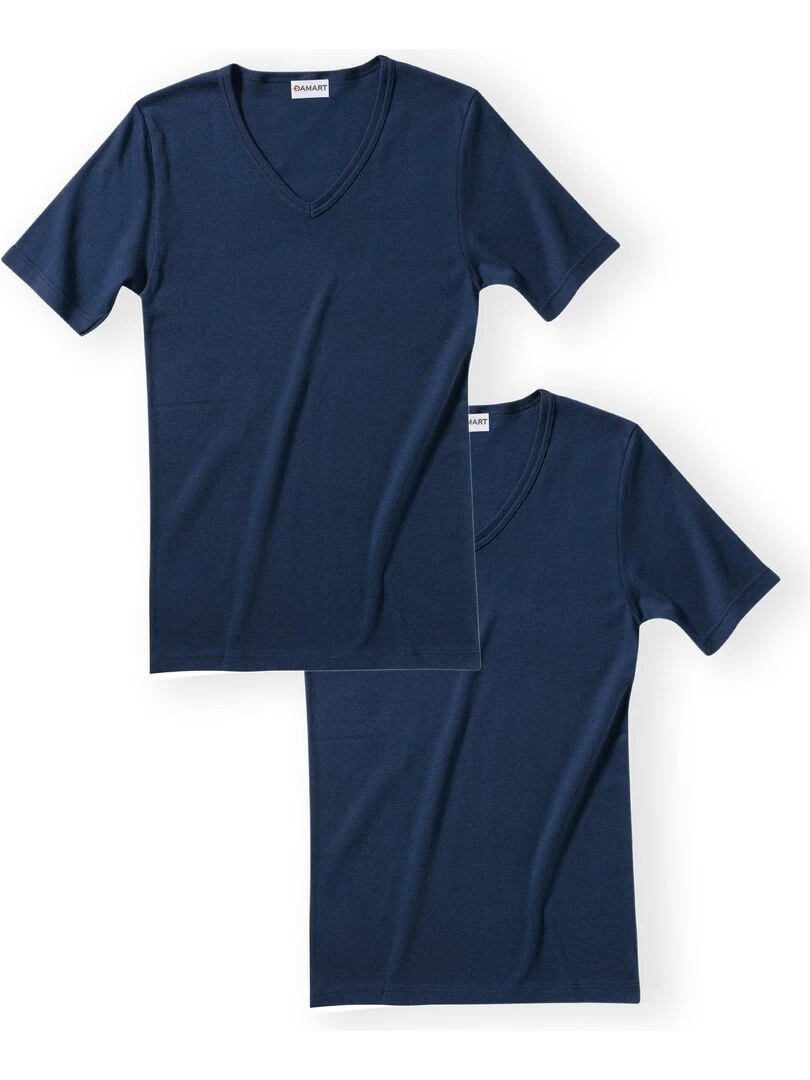 Lot de 2 t shirts col V manches courtes Essential pur coton peigné Damart Bleu marine