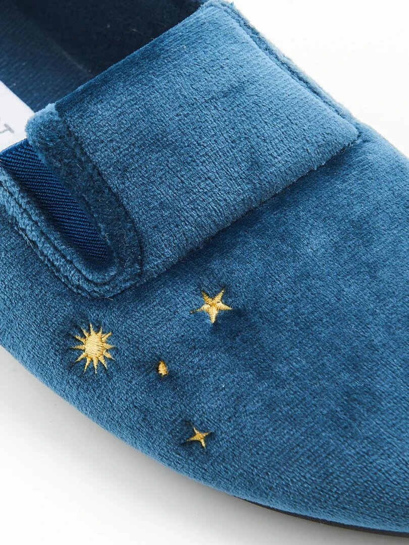 Ballerines brodées aspect velours   Damart   Bleu saphir