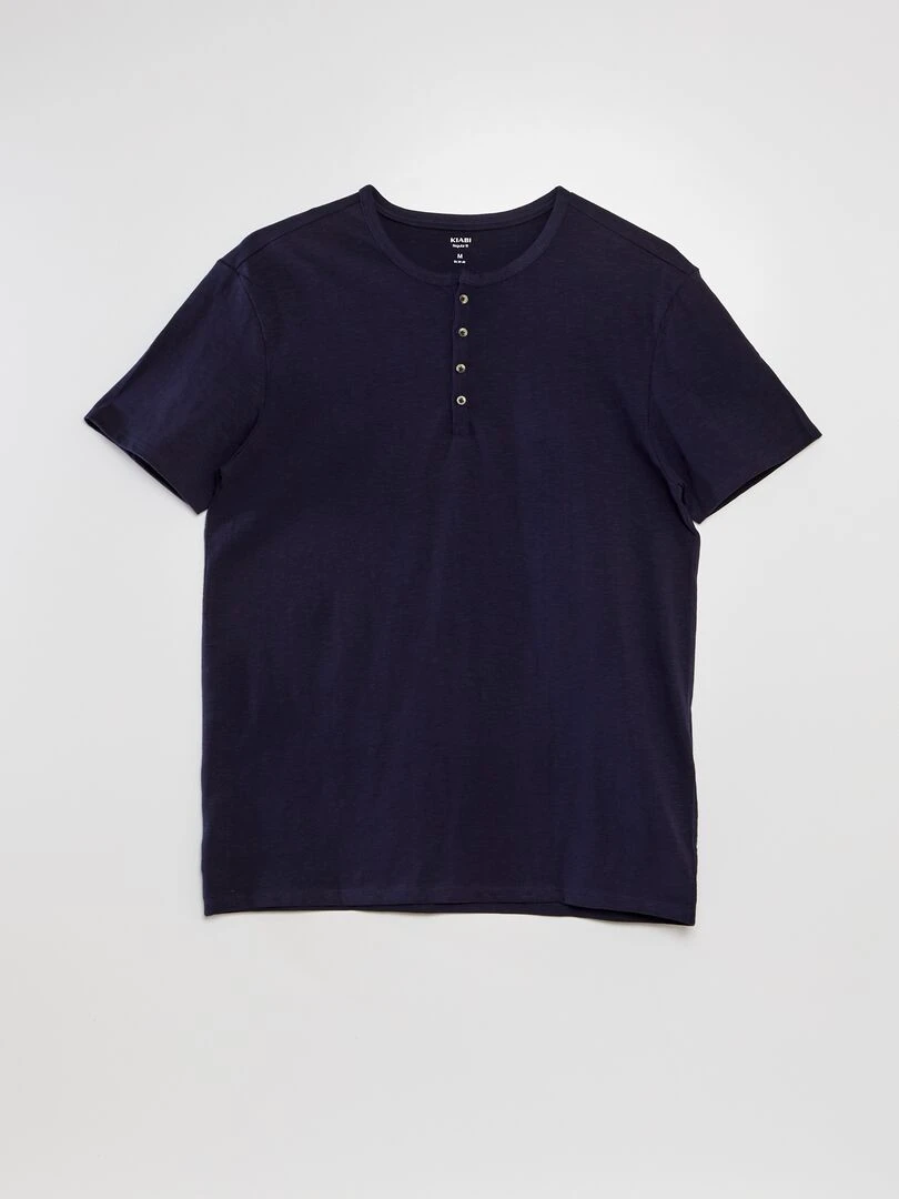 T shirt en jersey à col mao Bleu marine