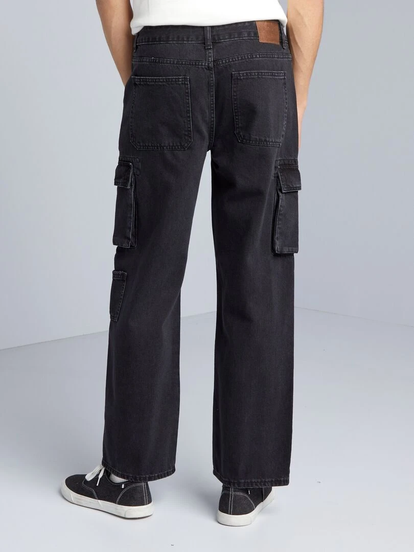 Pantalon denim wide leg à poches   Gris anthracite