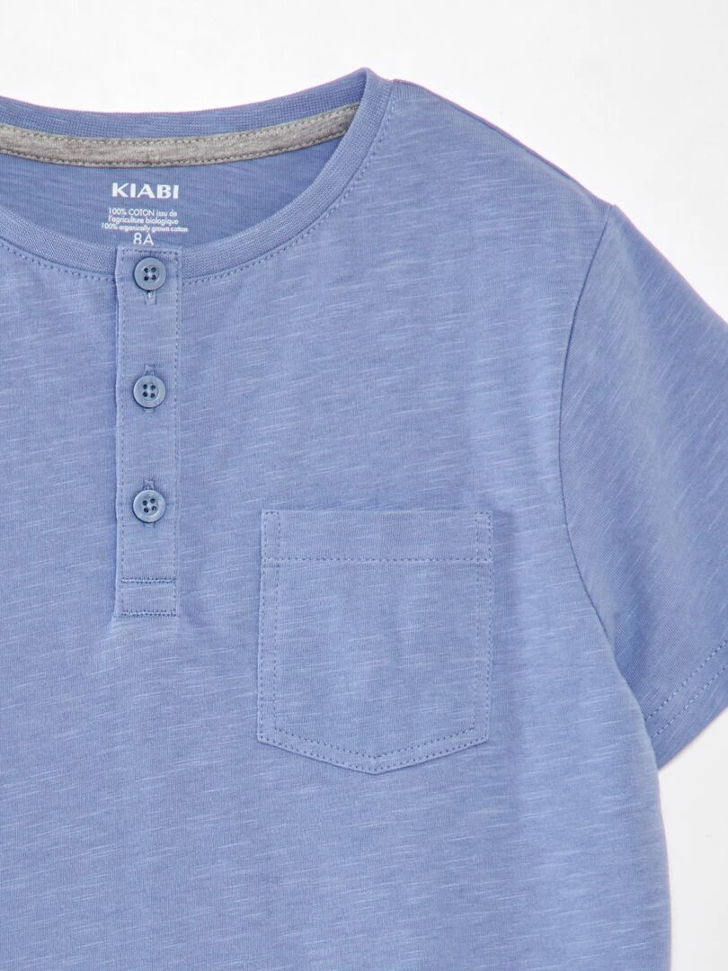T shirt en jersey à col boutonné Bleu