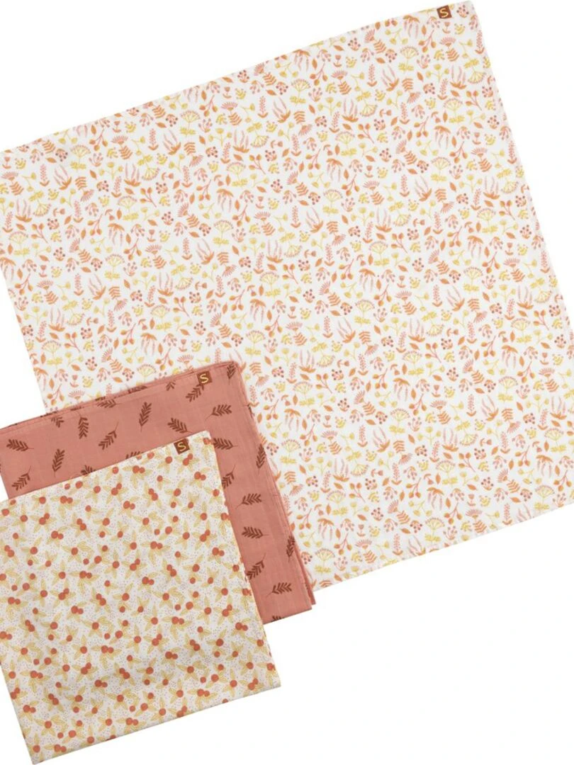 Lot de 3 langes en coton bio Esmée (70 x 70 cm) Orange