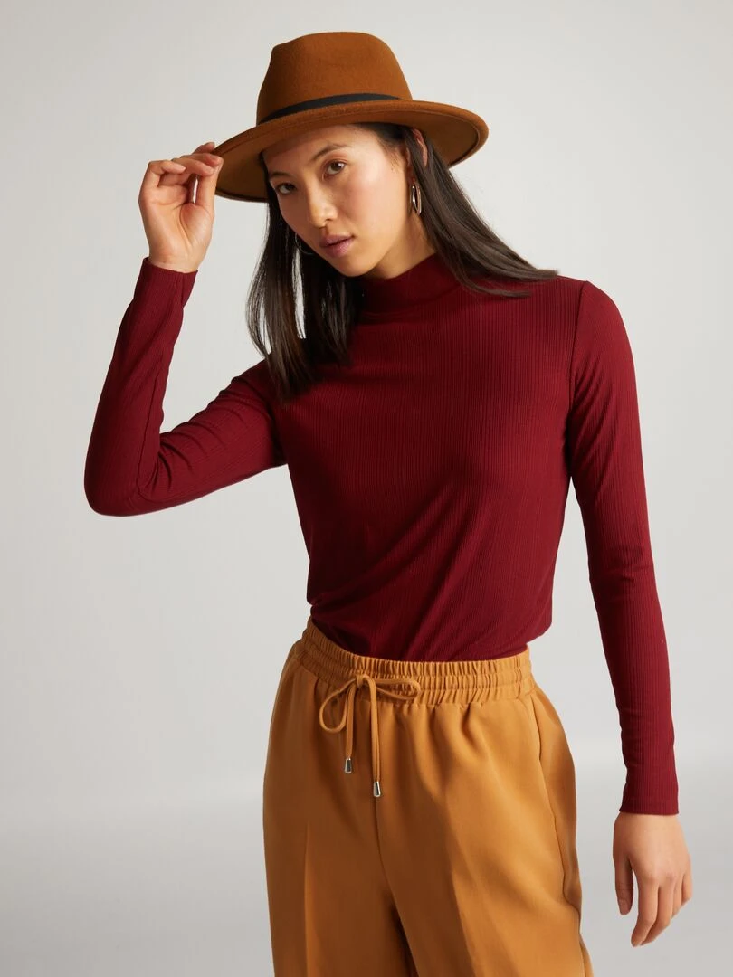 Sous pull en maille côtelée Terracotta