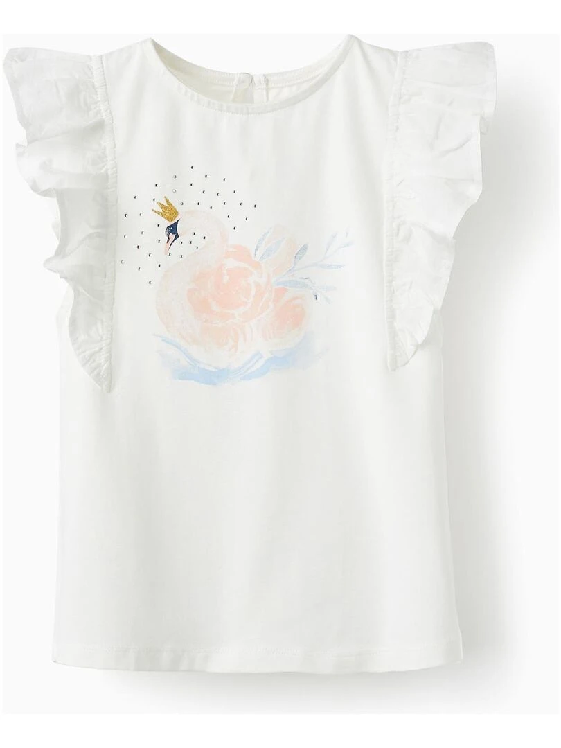 T shirt avec des brillants et des paillettes 'Cygne' manches courtes LETS PARTY Blanc