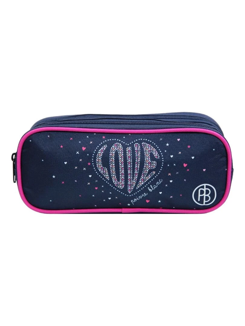 Trousse scolaire 2 compartiments Poivre Blanc Coeur Love Bleue Bagtrotter Bleu