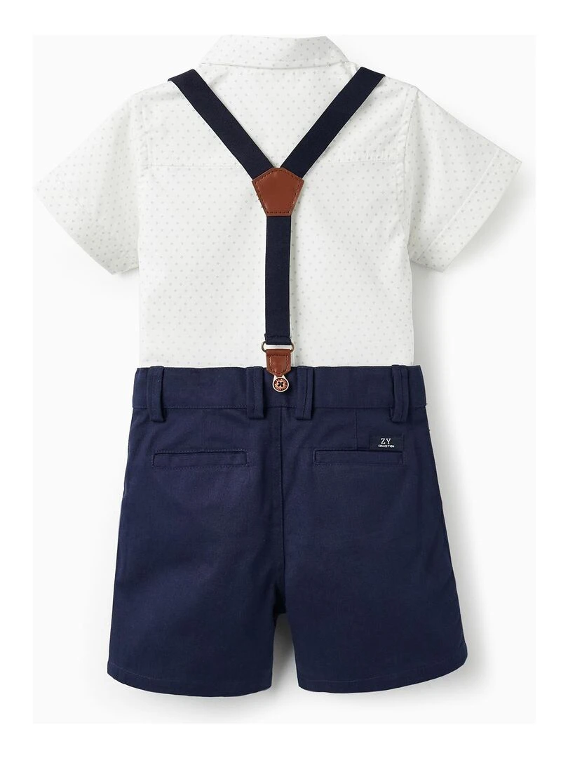 Chemise à manches courtes + Short avec bretelles pour bébé garçon  CÉRÉMONIE   Blanc
