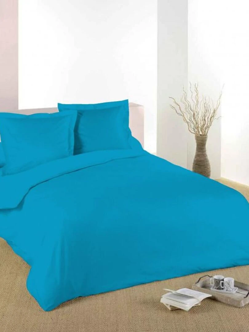 Housse De Couette Turquoise 240 X 220 Cm / 100% Coton / 57 Fils/cm² Pour Lit 2 Places Bleu turquoise
