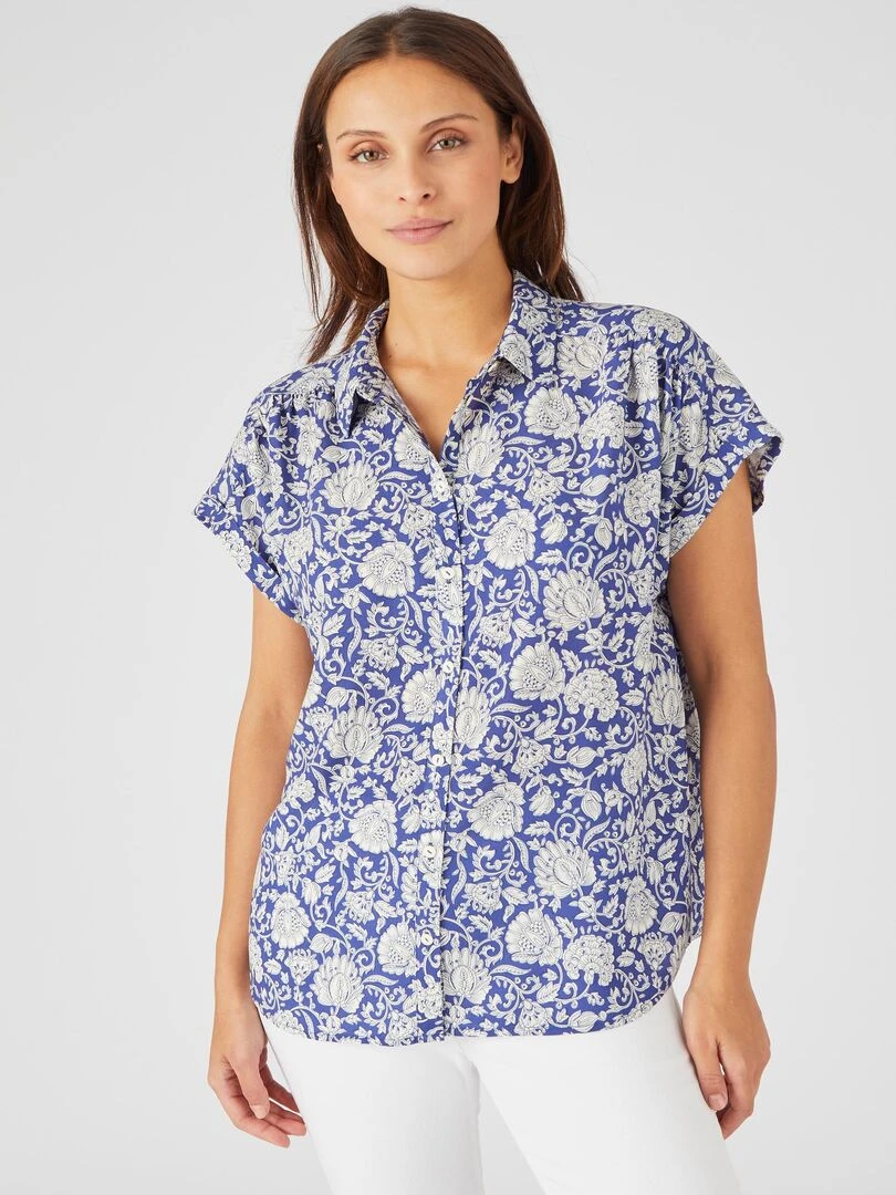 Chemisier fleuri Climatyl Damart Bleu
