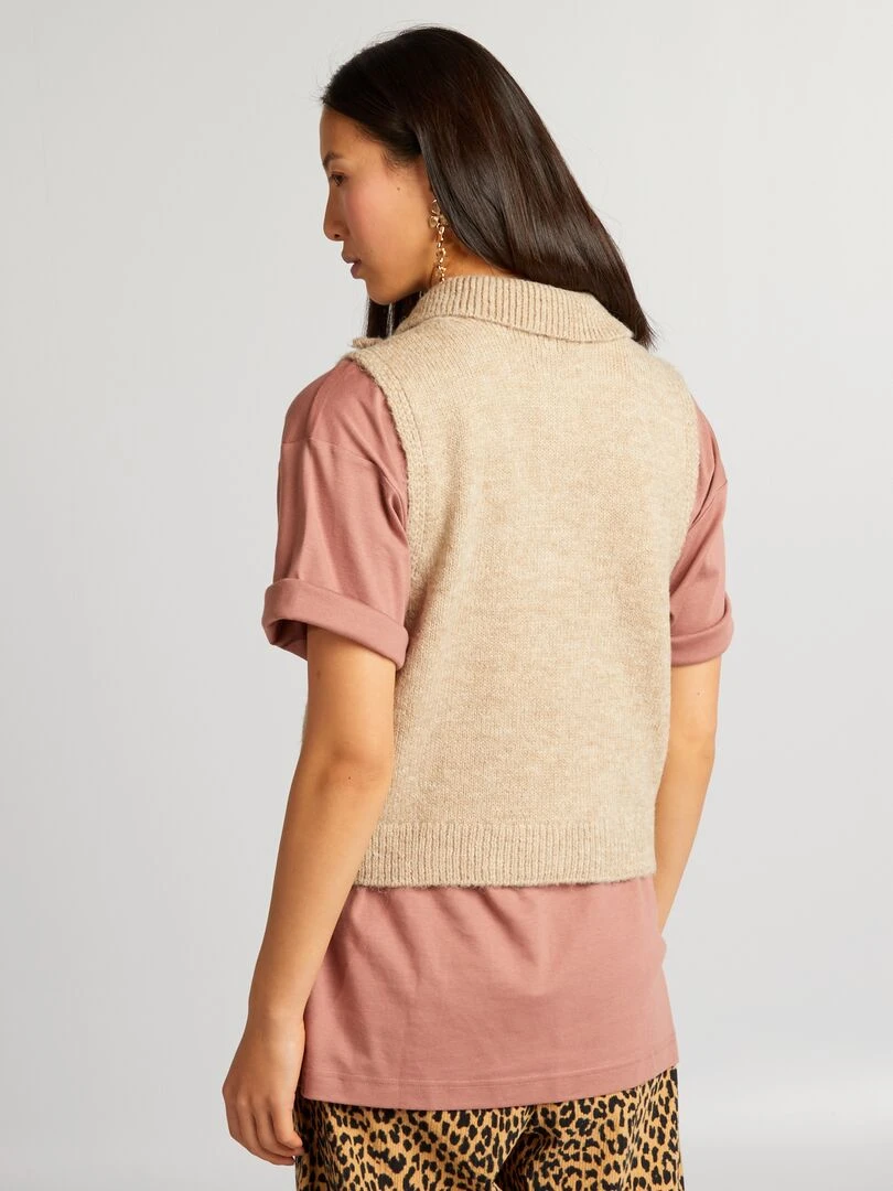Pull sans manches col montant zippé   Beige