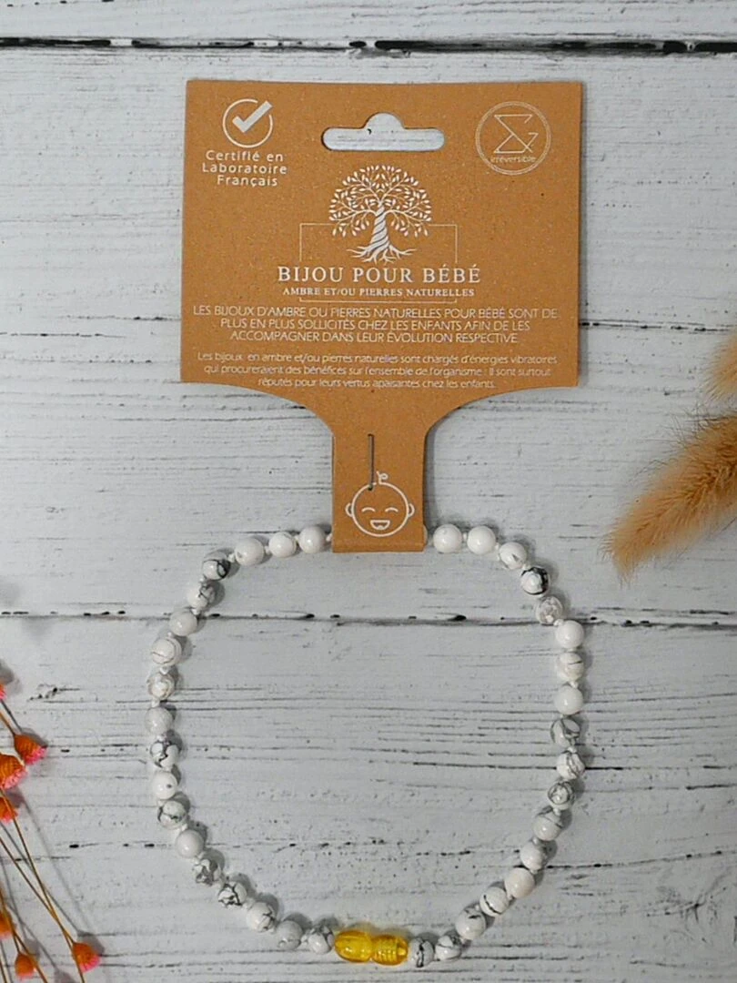 Collier  Bébé   Pierres naturelles : Magnésite & Howlite   Blanc