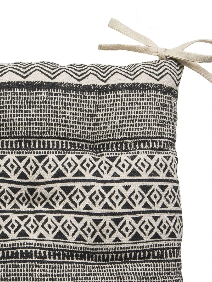 Galette de chaise en coton imprimée AFRICA 'Deko&co' Blanc Gris Noir