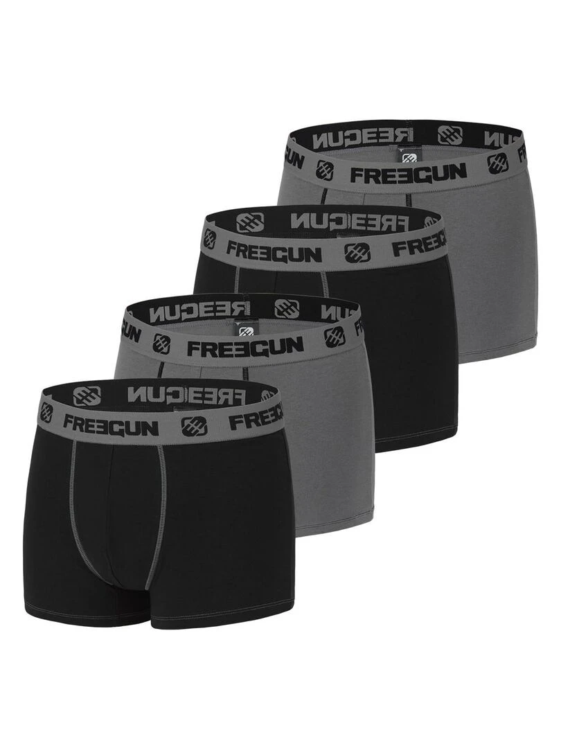 Lot de 4 Boxers garçon coton Gris Freegun Noir