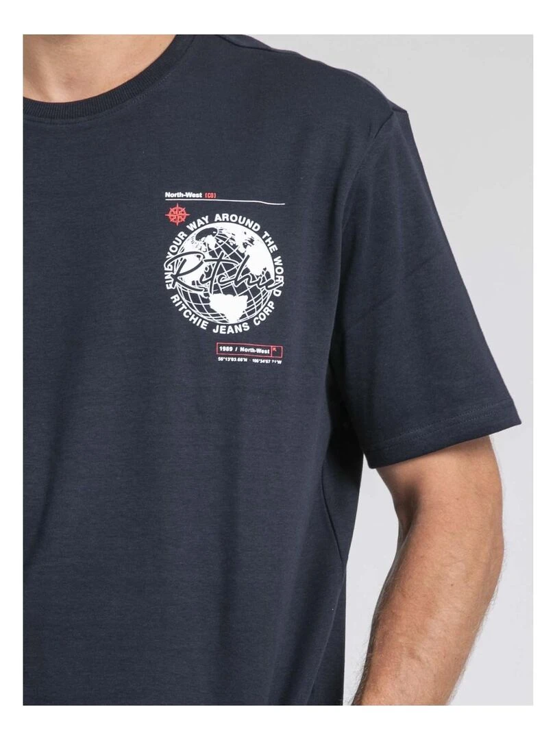 T shirt col rond oversize pur coton JOHART   Bleu marine