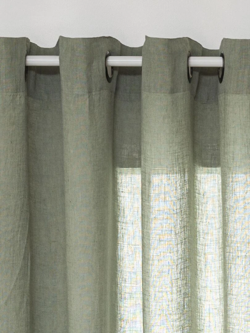 Rideau Voilage  100% lin bourdon noir   Bleu céladon